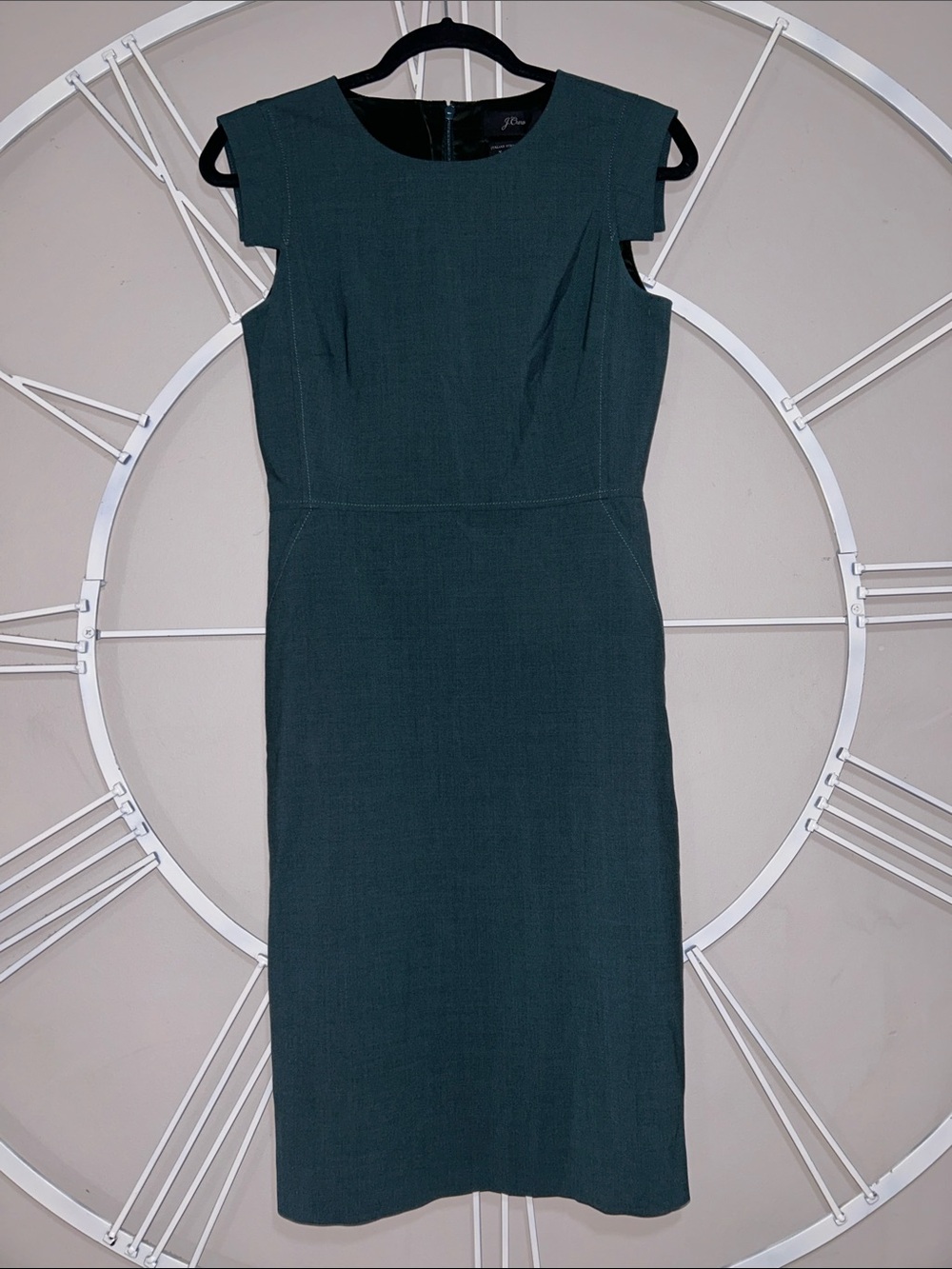 J. Crew Résumé 96% Wool Tailored Dark Teal Cap-Sleeve Midi Sheath Dress